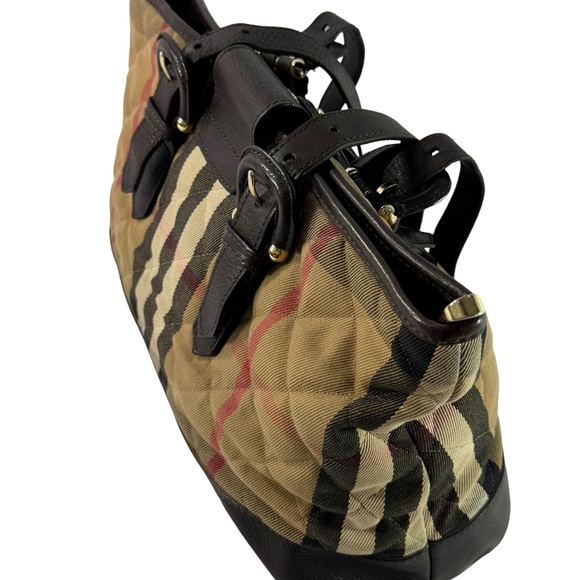 BURBERRY Multicolor Canvas Quilted House Check Manor Tote Bag Made in Italy - Picture 14 of 17